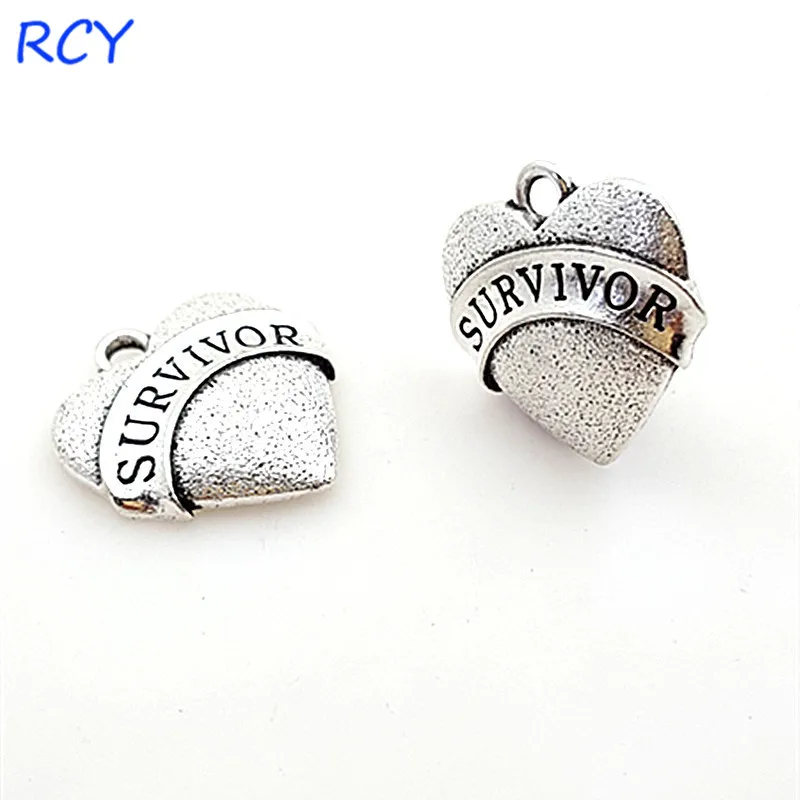 Top Quality 5 Pieces/lot 22mm antique silver color Letter Printed survivor charms heart charms for jewelry making