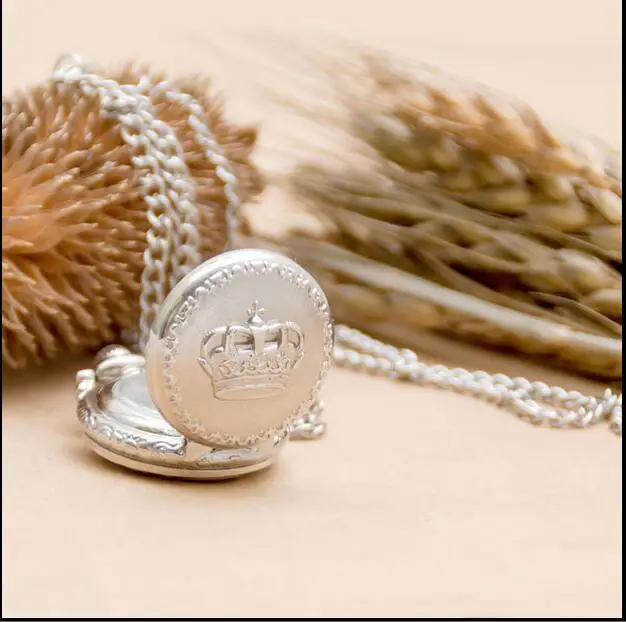 New Arrival Vintage Silver Royal Imperial Crown Pocket Watch Pendant Necklace Mens woman P029