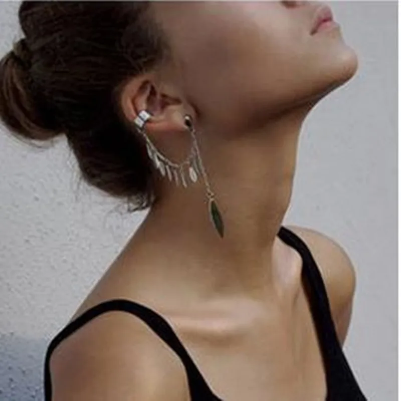 

Bohemian Fashion Tassels Leaf Cuff Earrings For Women Fashion Leaf Ear Wrap Earrings Jewelry Gifts