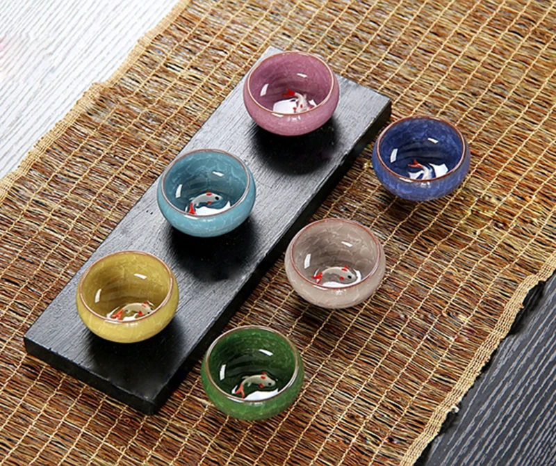 حار بيع! 6 قطعة السيراميك الذهبي الأسماك مجموعة شاي صيني الكونغ فو فنجان شاي مجموعة فرقعة الصقيل السفر الشاي السلطانية الصينية الخزف فنجان الشاي مجموعات #2