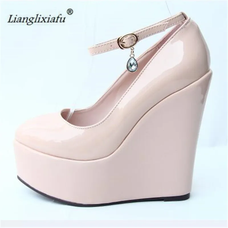 Small yards:30,31,32,33,34;Plus:42,43 brand sweet Patent leather wedges wedding shoes sexy 15cm high heels lady platform pumps