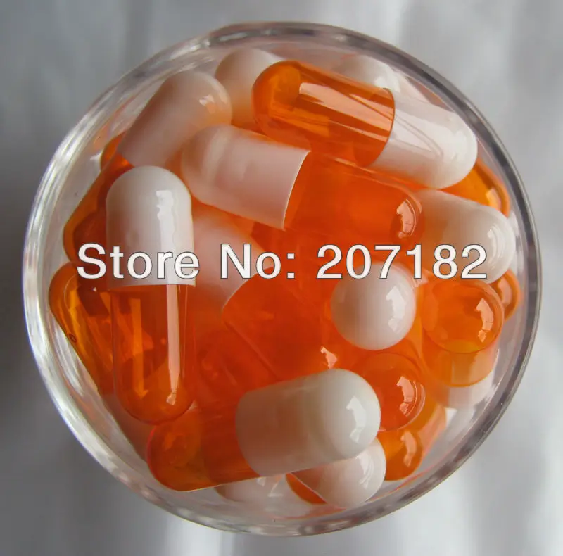 (10,000pcs/pack) Size 0# White/Orange Translucent Color Hard Gelatin Capsule, Empty Capsule---Top & Bottom Separated