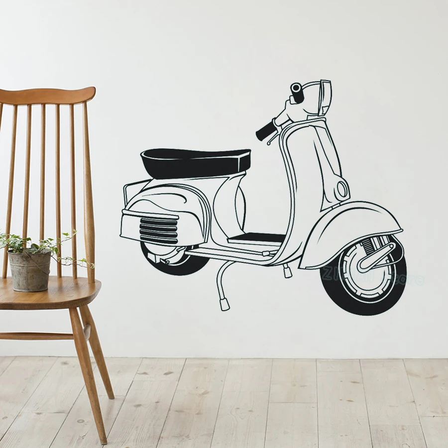 Vespa Wall Decal Bedroom Art-Scooter Retro Vespa Sticker Living Room Lounge Mod Motorbike Wall Stickers Home Interior Decor Z244