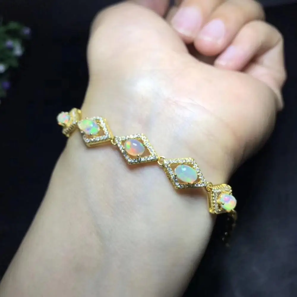 Natural opal bracelet, All kinds of fire colors are beautiful, 925 pure silver mosaic hot selling style, Ladies New Style