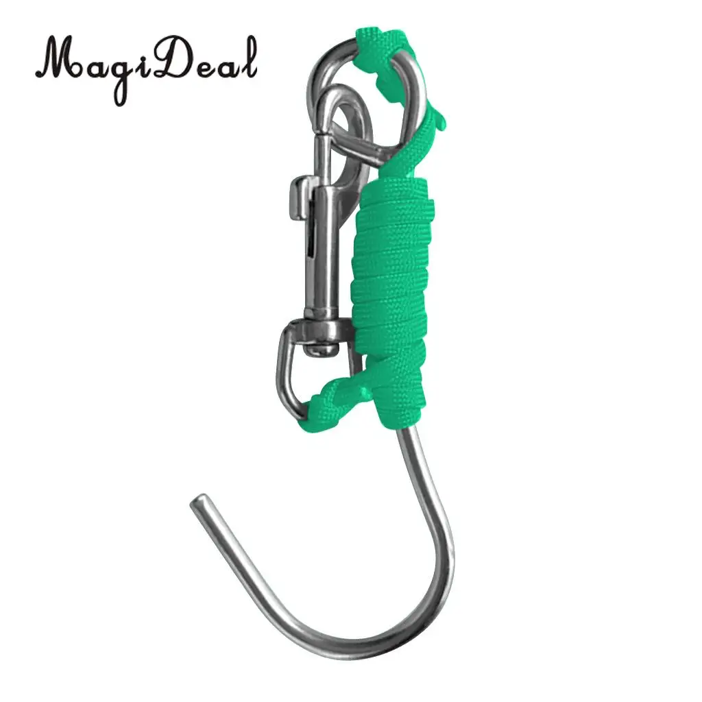 خطاف انحراف الشعاب المرجانية للغوص عالي الجودة MagiDeal بخط 47 بوصة ومشبك من الفولاذ المقاوم للصدأ لصيد الأسماك والمصورين تحت الماء Acc