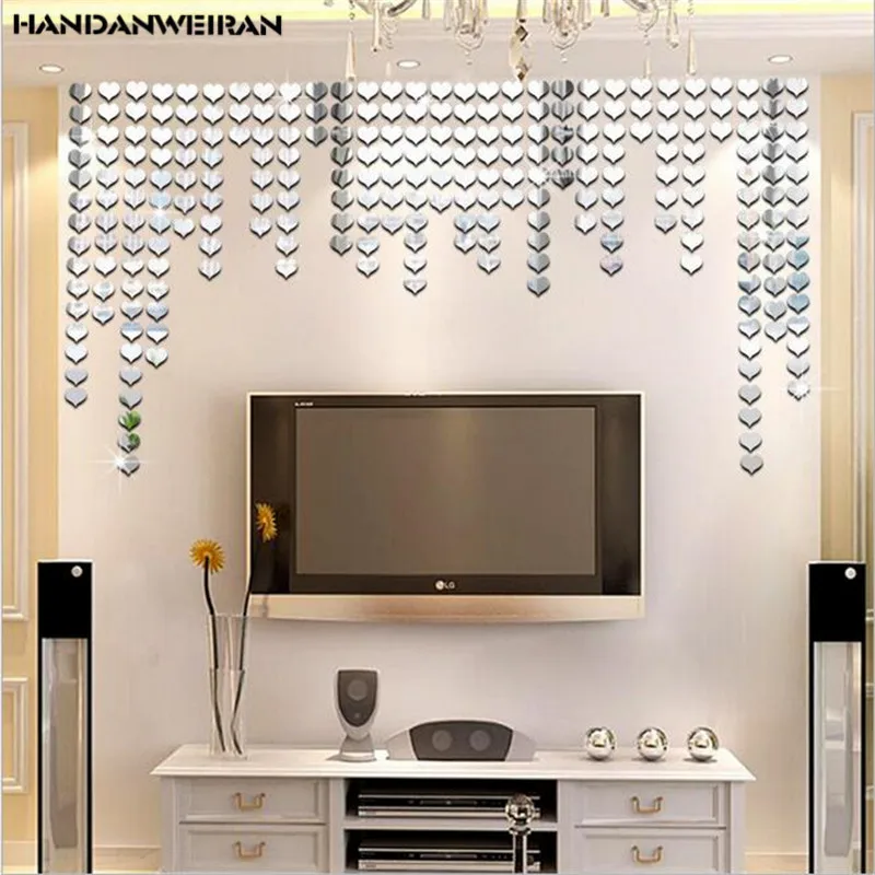 100Pcs/Bags 3D Love Crystal Stereo Mirror Wall Stickers For Living Room Mosaic Background Home Decor 2*2.5cm