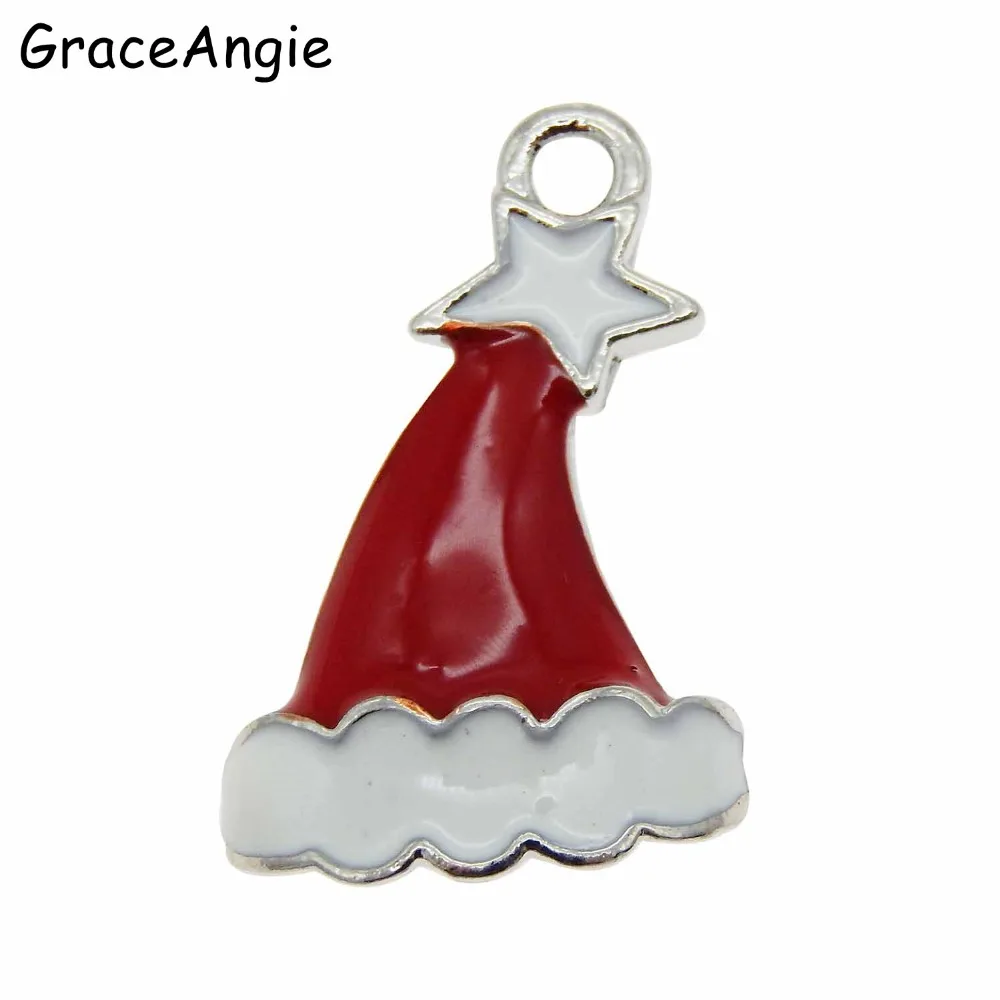 GraceAngie 10PCS Christmas Handmade Necklace Santa Claus Hats Bracelet Enamel Charms Pendants Festival Zinc Alloy DIY Jewelry