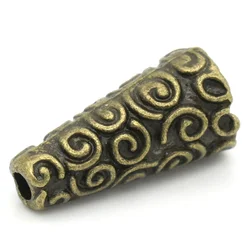 Doreen Box hot-  Spacer Beads Cone Antique Bronze Pattern Carved 18x9mm, Hole:approx 2mm, 50PCs (B25815)