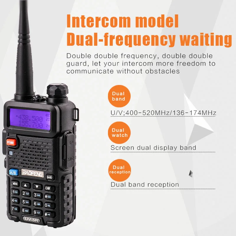 Professional Walkie Talkie 10 KM UHF VHF 5W UV-5R uv With Flashlight VOX FM CB Transceiver 2 Way Radio Communicator baofeng uv5r