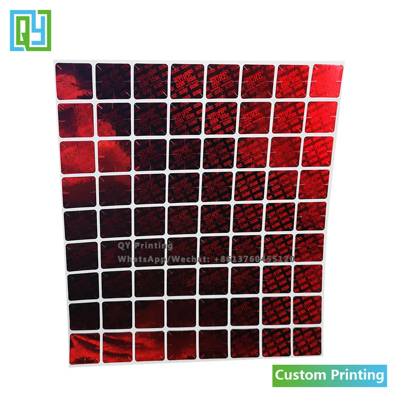 10000 Stuks 16X16Mm Gratis Verzending Custom Made Kwaliteit Garantie 3D Rood Hologram Stickers Leegte Open Beveiliging Sabotage proof Laser Label