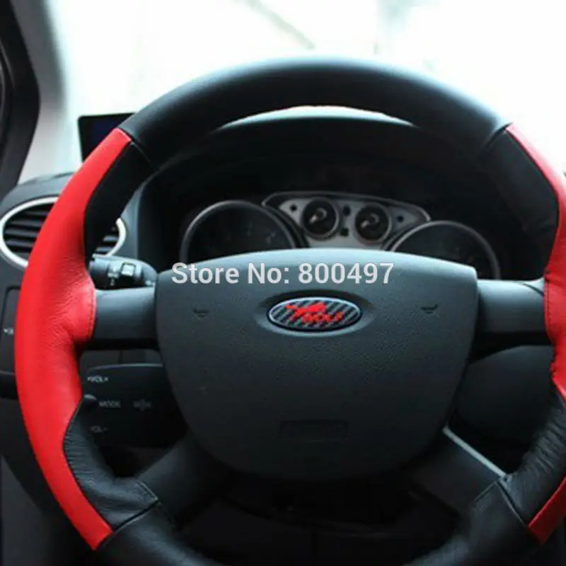 New Car Styling 3D Carbon Fiber Vinyl Steering Wheel Sticker Wolf Logo Decorative Decal for Ford Focus MK1 MK2 MK3 MK4