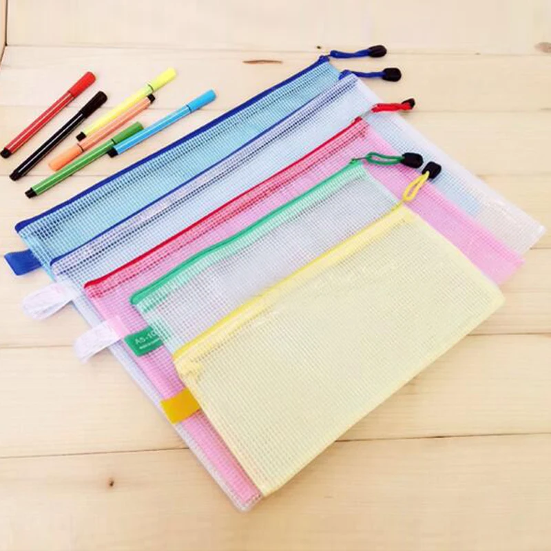 

10 pcs/lot Gridding Waterproof Zip Bag Transparent Document Pen Filing Products Pocket Folder Office & School Supplies