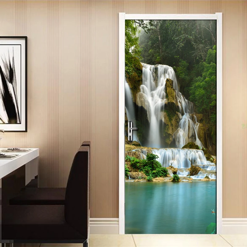 

Mountain Water Waterfall Landscape Mural PVC Mural Sticker DIY Living Room Bedroom Waterproof Door 3D Wallpaper Home Decoration