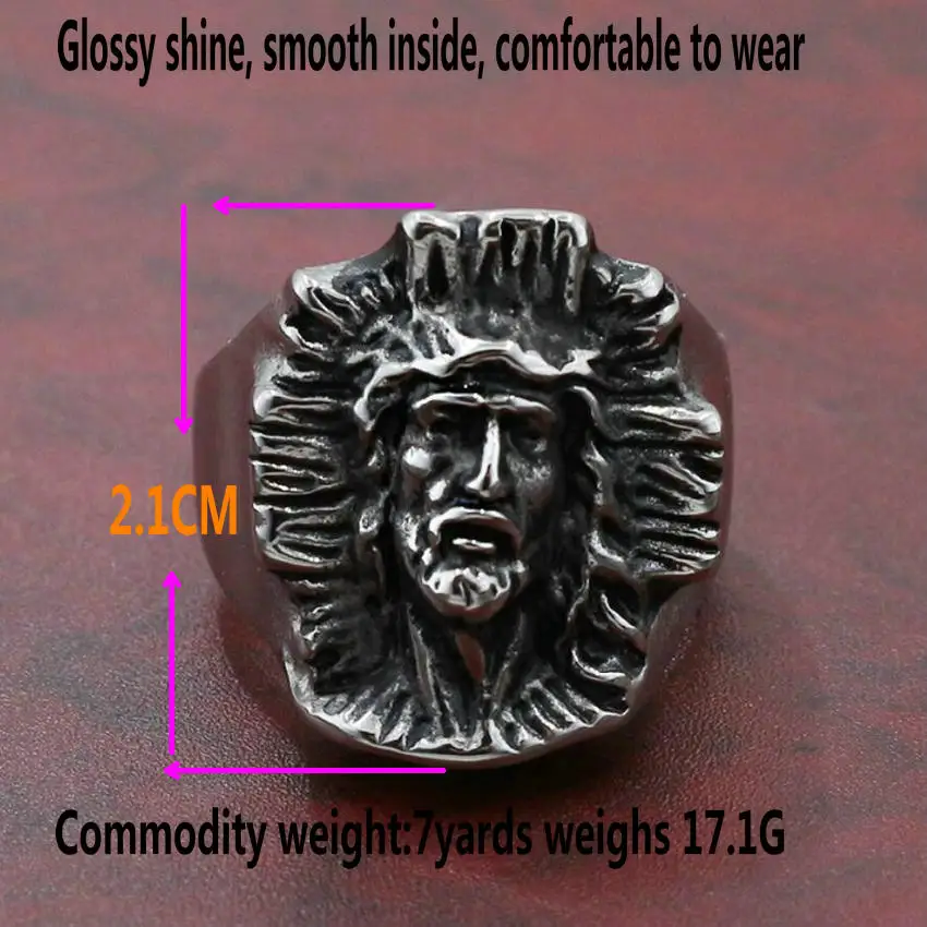 Stainless Steel Jesus Christ Cross Men's Ring   Punk religious prayer ring