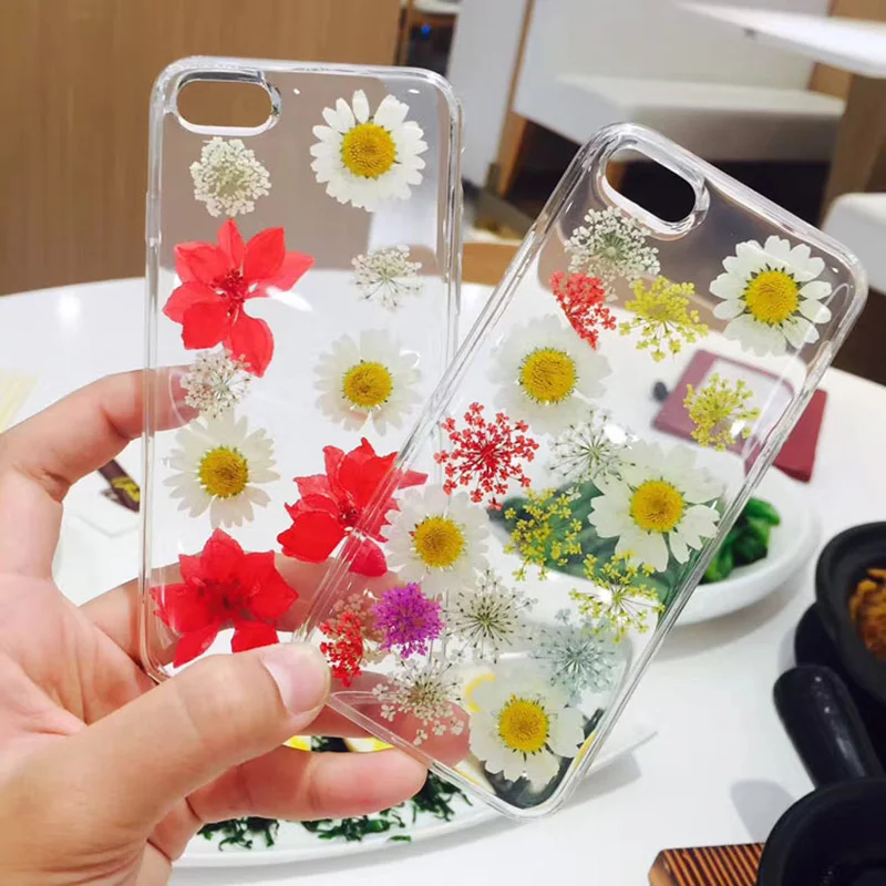 100% Handmade For iPhone X Xs Max XR 8 7 6 Plus 5 5S SE 6 7 8 Case Dried Real Flower Soft TPU Protective Cover pressed flowers