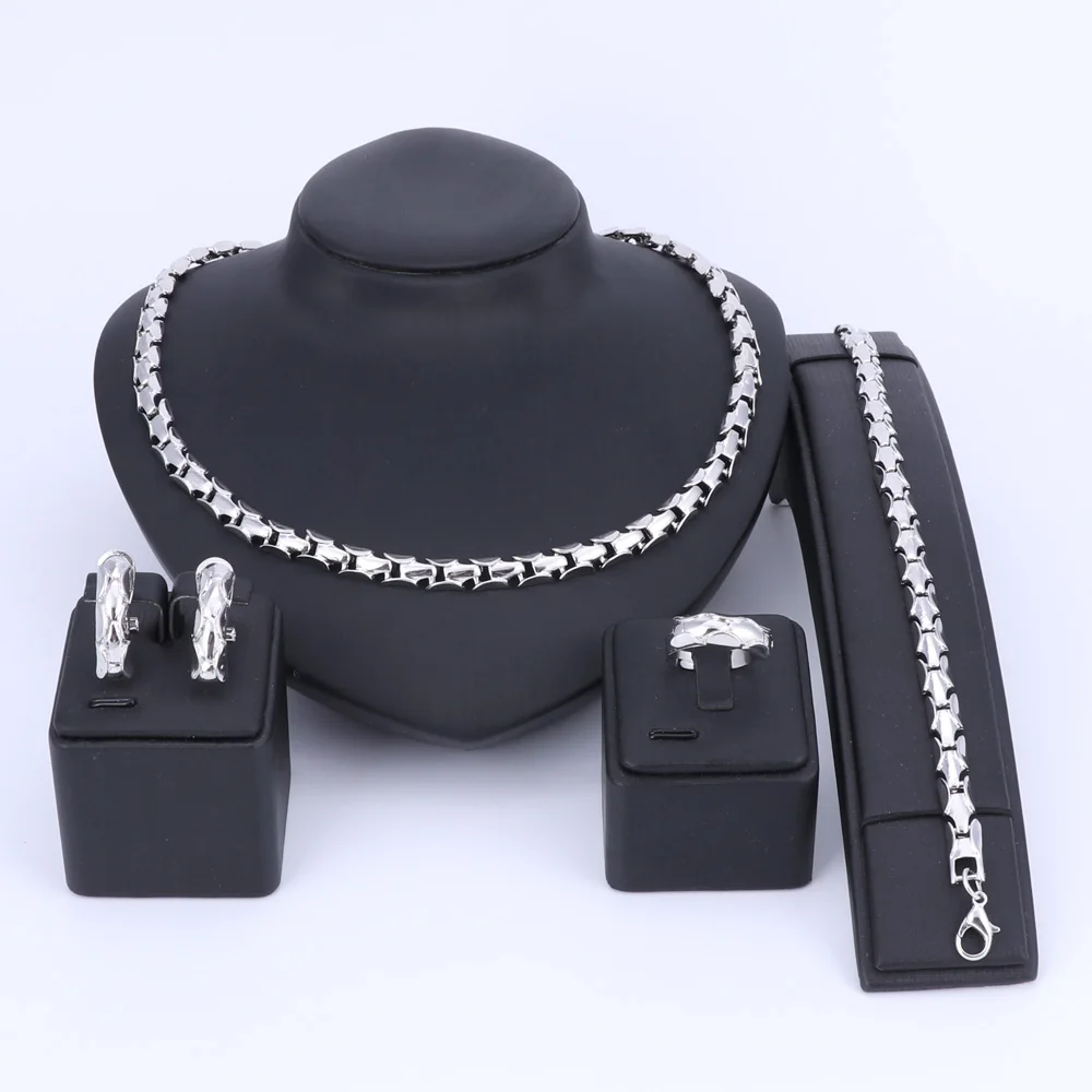 OUHE African Beads Jewelry sets Bib Decoration Bridal Engagement Gift Clothing Accessories 4Pcs