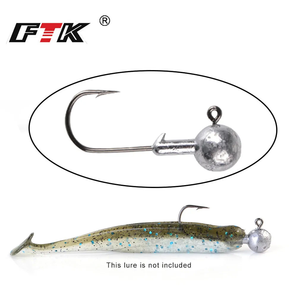 FTK Jig Head Fishing Hook For Soft Shad Lure 1.0g/1.5g/2.5g/3.5g/5g/7g/10g/14g/20g Strong Jigging Bait Lead Lure Fishing Tackle