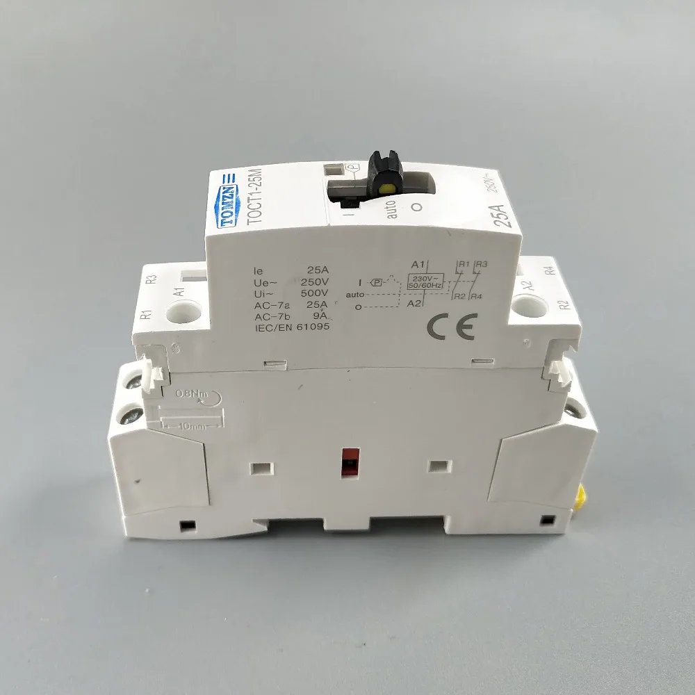 TOCT1 2P 25A 220V/230V 50/60HZ Din rail Household ac Modular contactor with Manual Control Switch 2NO or 1NO 1NC or 2NC