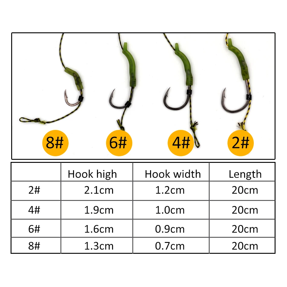 MNFT 8Pcs Carp Fishing Ready Tied Hair Chod Rigs Made Hair Combination Non-stick Coating Barbed Hooks Sizes 2# 4# 6# 8#