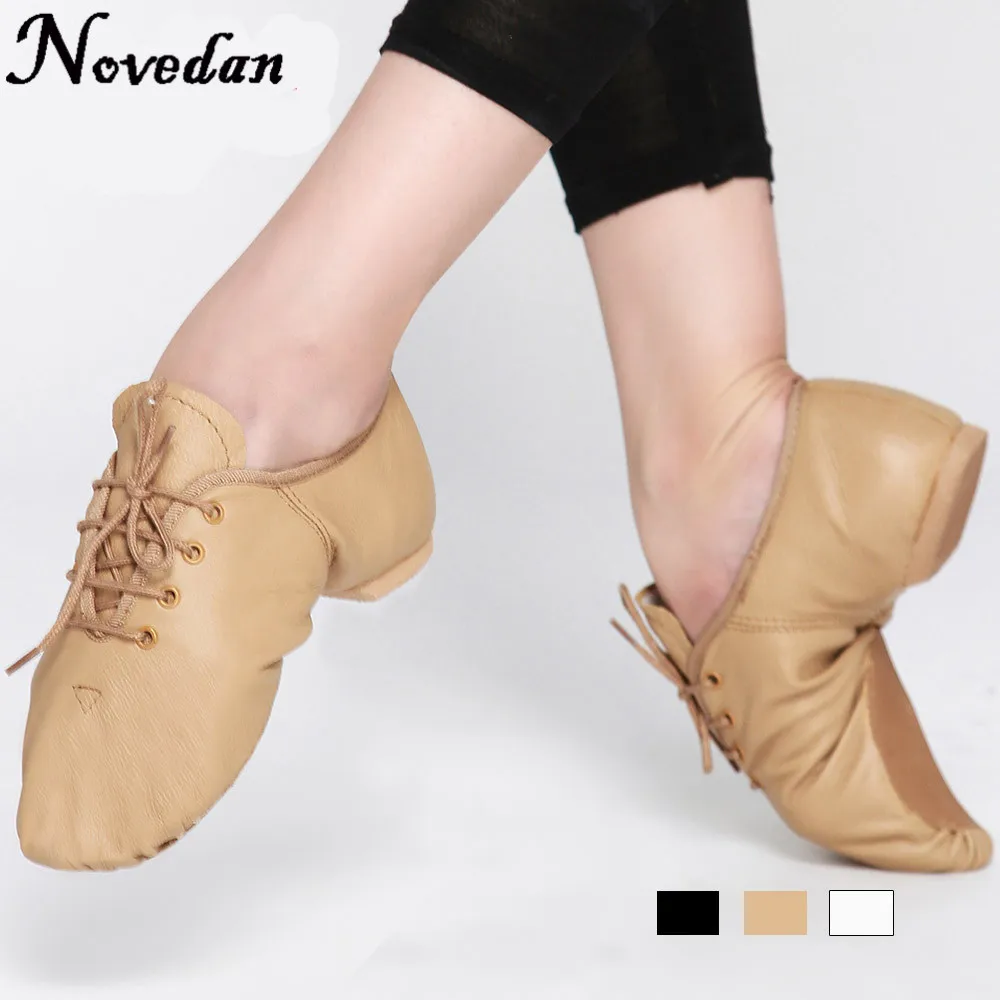 Zapatos de baile de Jazz de cuero para mujer, botas con cordones, zapatos de práctica de Yoga, botas de Jazz suaves y ligeras, zapatillas de deporte
