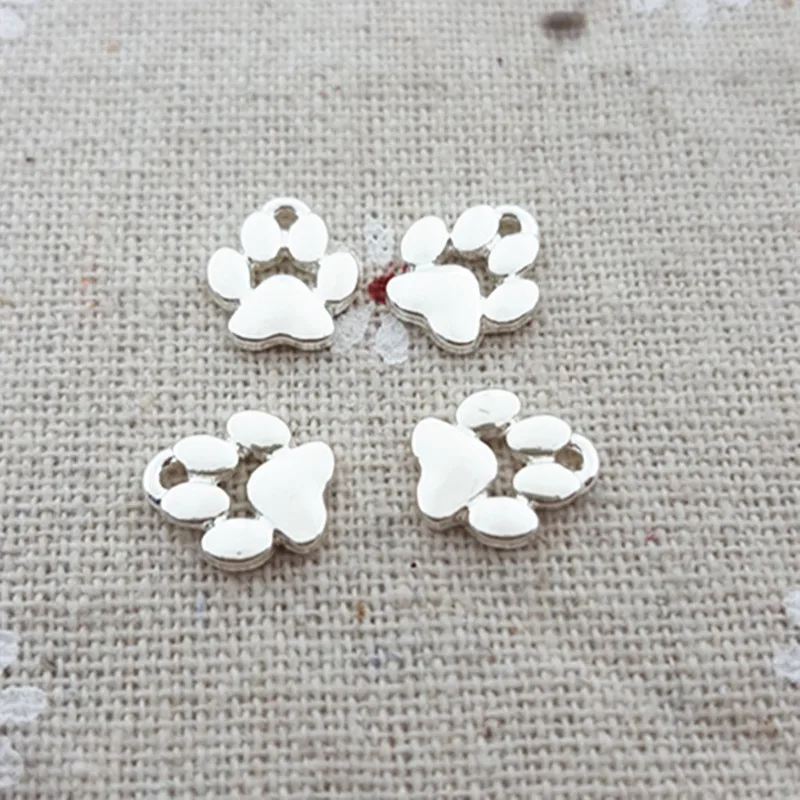 20 Pieces/Lot 9mm*11mm Gold Color Shiny Silver Color Small Charm Dog Paw Charms For DIY Jewelry Making