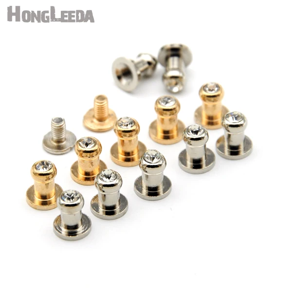 30Sets Zinc Alloy Rivets for Leather Craft, Glass Stone, Diamond Rhinestone, Zinc Alloy Screw Knob, Round Studs,5*7*8mm ZD-025