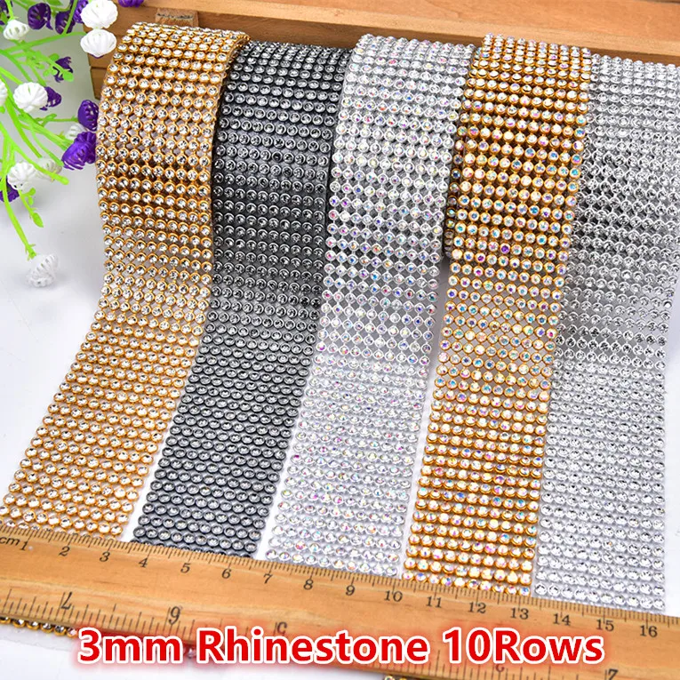 Flash Crystal Rhinestone Banding Multi-Rows Aluminum Mesh Diamond Wedding Dress Belt Trimming Hotfix/Self Adhesive Decor Tape