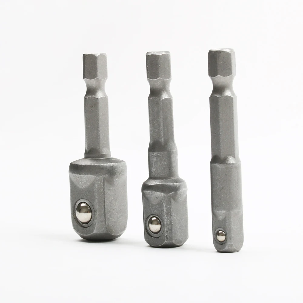 3pcs/set Chrome Vanadium Steel Socket Adapter Hex Shank to 1/4" 3/8" 1/2" Extension Drill Bits Bar Hex Bit Set Power Tools