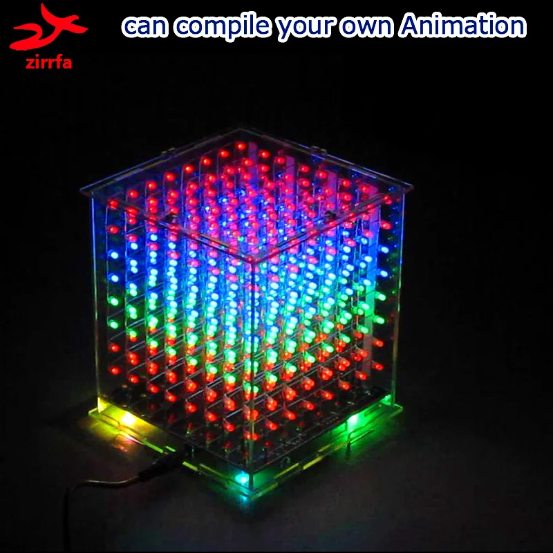 3D Multicolor LED Cubos de Luz, DIY Kit Eletrônico, Excelentes Animações, 3D8, 8x8x8, Presente, Display LED