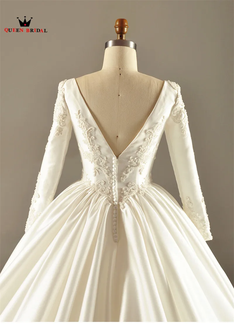 제국 긴 소매 새틴 레이스 구슬 럭셔리 빈티지 웨딩 드레스 새로운 2023 실제 사진 웨딩 드레스 맞춤 제작 XH24