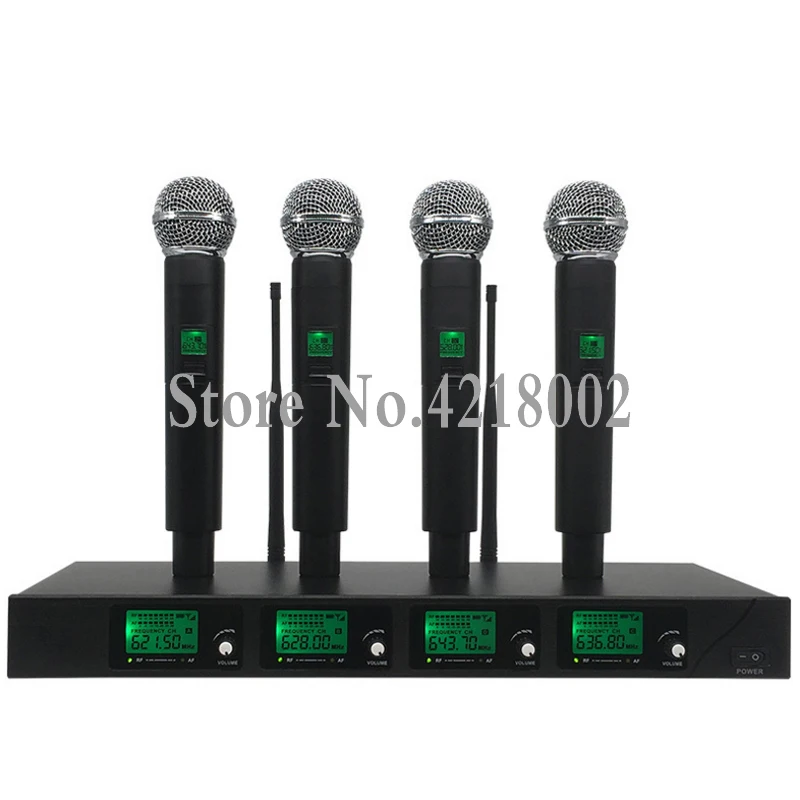 

UHF Wireless Microphone Mic System 4 Channel Dynamic Karaoke Stage Performance Wedding Meeting Conference 4 Handheld Microphone