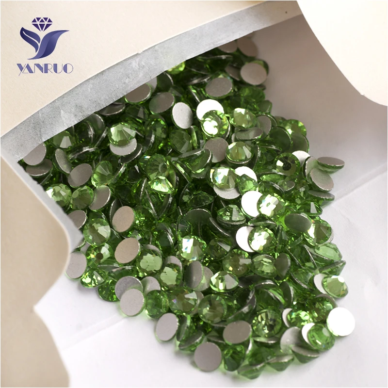 

YANRUO 2058NoHF Peridot Glue On Nails Crystal Non Hot Fix Strass Flatback Glass Rhinestones For Nail Art Crafts DIY