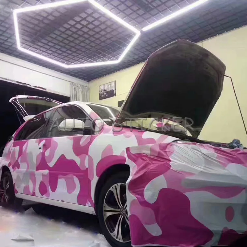 5/10/15/20/25/30m*1.52m Pink White Big Snow Camouflage Wrap Adhesive PVC Film Car Wrap Racing Car Camo Sticker Vehicle DIY Decal