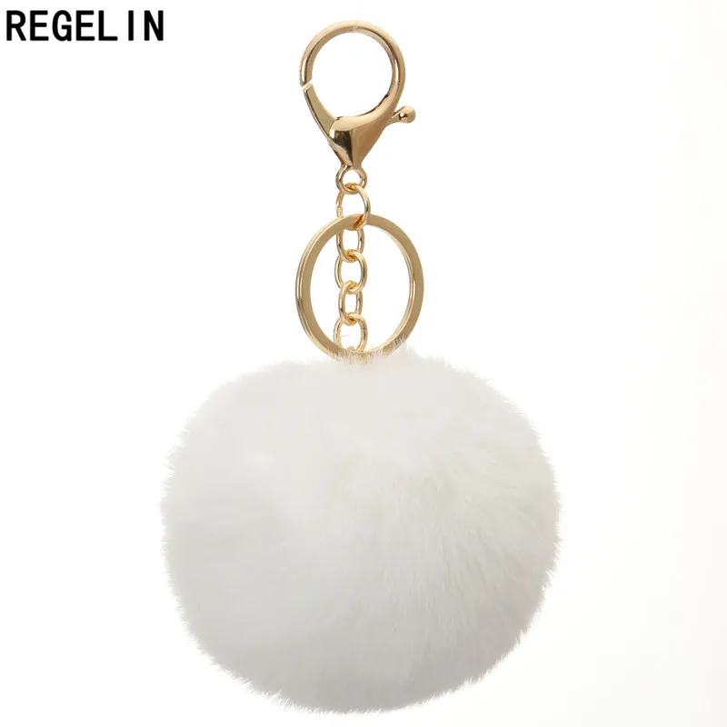 REGELIN Lovely Fluffy Pompom Keychains Artificial Rabbit Fur Ball KeyChain Women Bag Charms Jewelry Gift Pompom Keychain