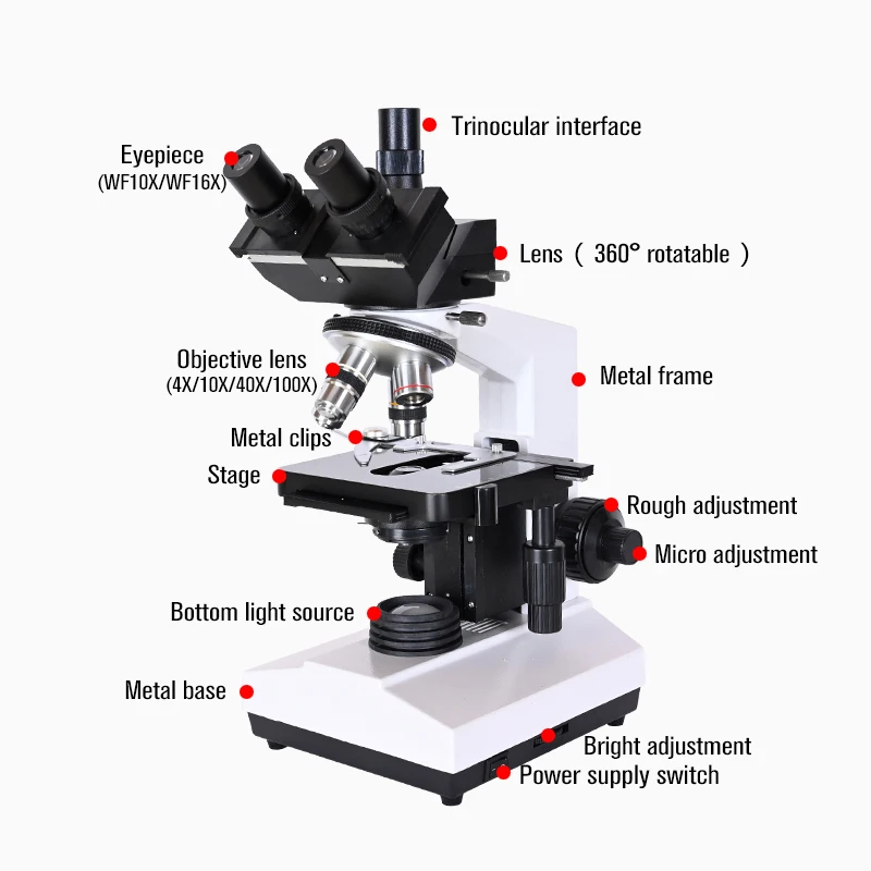 Professional Lab biological HD trinocular microscope zoom 1600X eyepiece electronic digital 7-inch LCD led Light phone stand USB