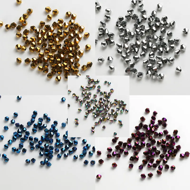 Plated color 4mm 100pcs/pack Multicolor bicone crystal loose beads fashion glass beads for Garment making