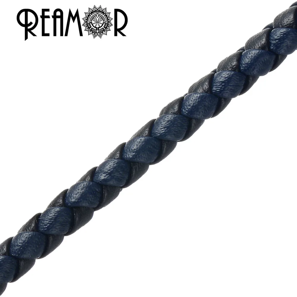 

REAMOR 6* 3mm Black/Blue Braided Flat Genuine Leather Rope Bracelet Jewelry Making 1m Wholesale Lots Bulk