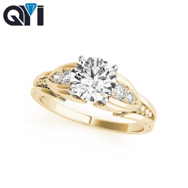 

QYI 14k Yellow Gold Wedding Solitaire Rings For Women 1 Carat Round Cut Moissanite Diamond Engagement Ring