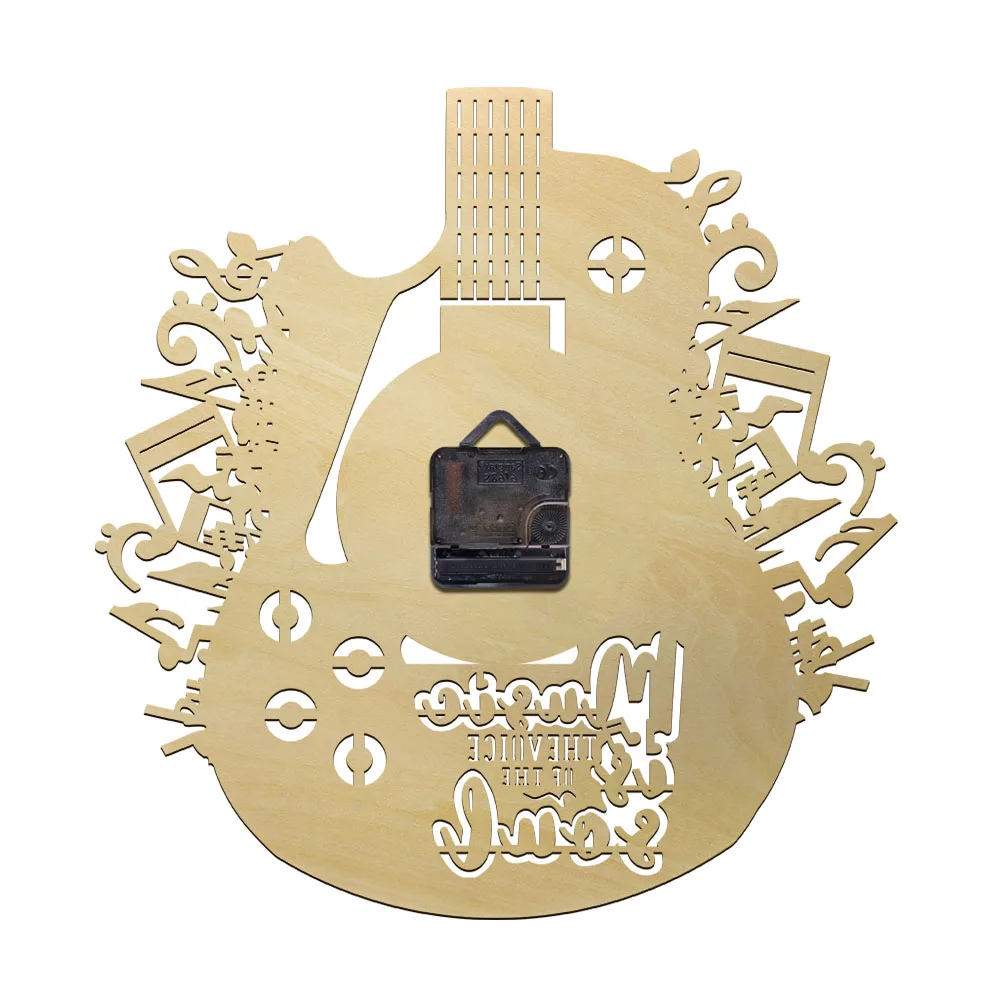 Music Is The Voice Of The Soul Wall Decor Guitar Musical Instrument Wooden Clock Watch Songwriter Musicians Lover Novelty Gift