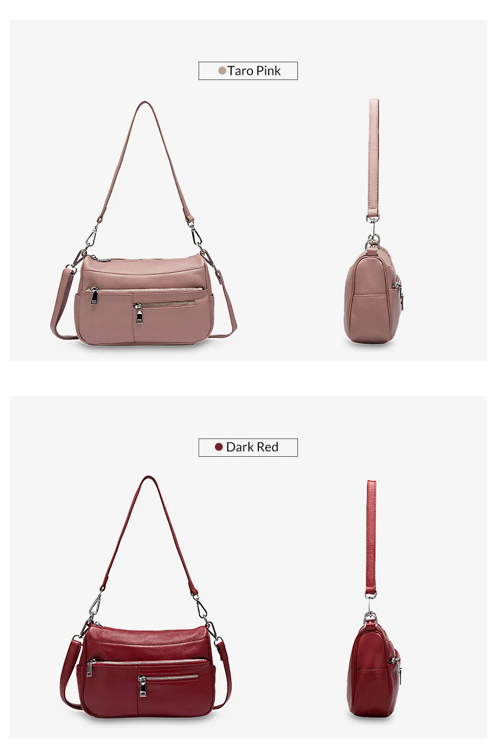 Zency Noble Damen Kleine Umhängetasche 100 % Echtleder Weiß Blau Mode Umhängetasche Geldbörse Beige Hobos Handtasche – Detail 12