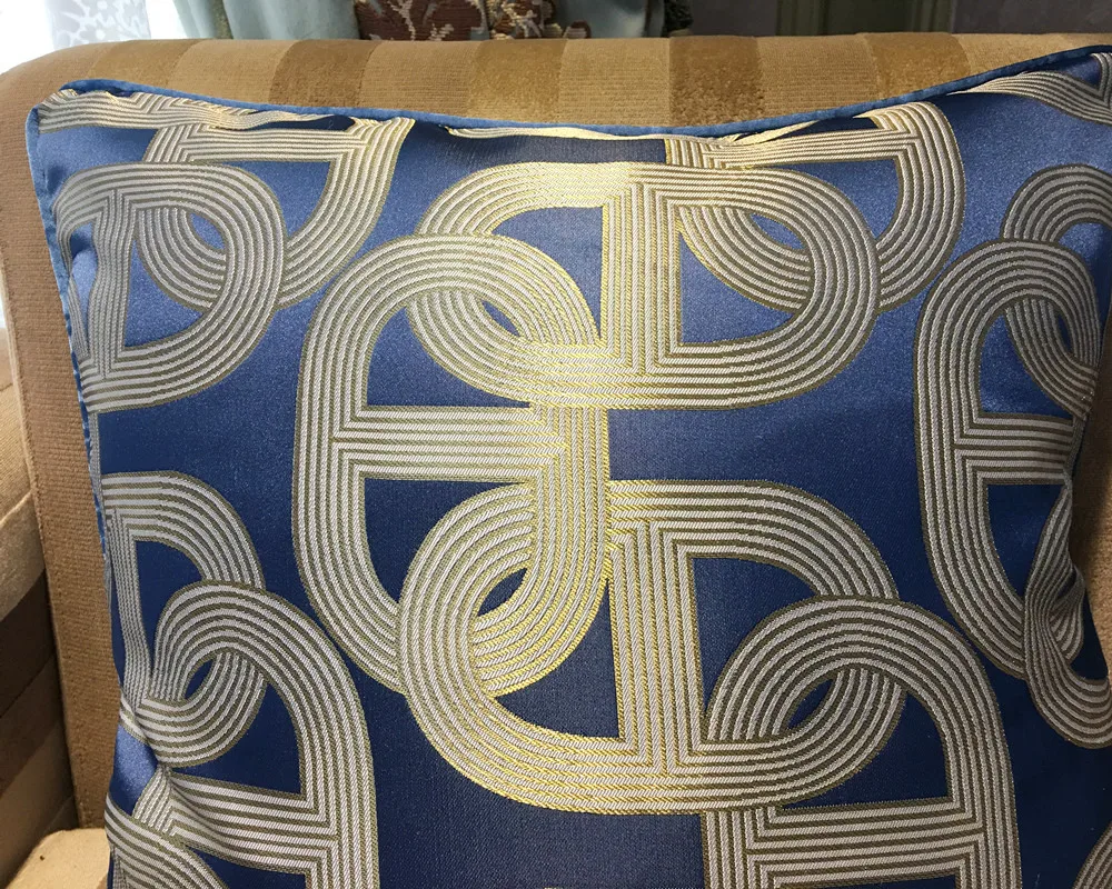 Deluxe Contemporary Geometric Blue Ellipse Sofa Chair Designer Throw Cushion Cover Decorative Square Home Pillow Case 45 x 45cm