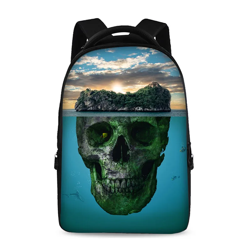 Senior student brand computer backpack skull series fashion school bag college skull print backpacker magazine boy