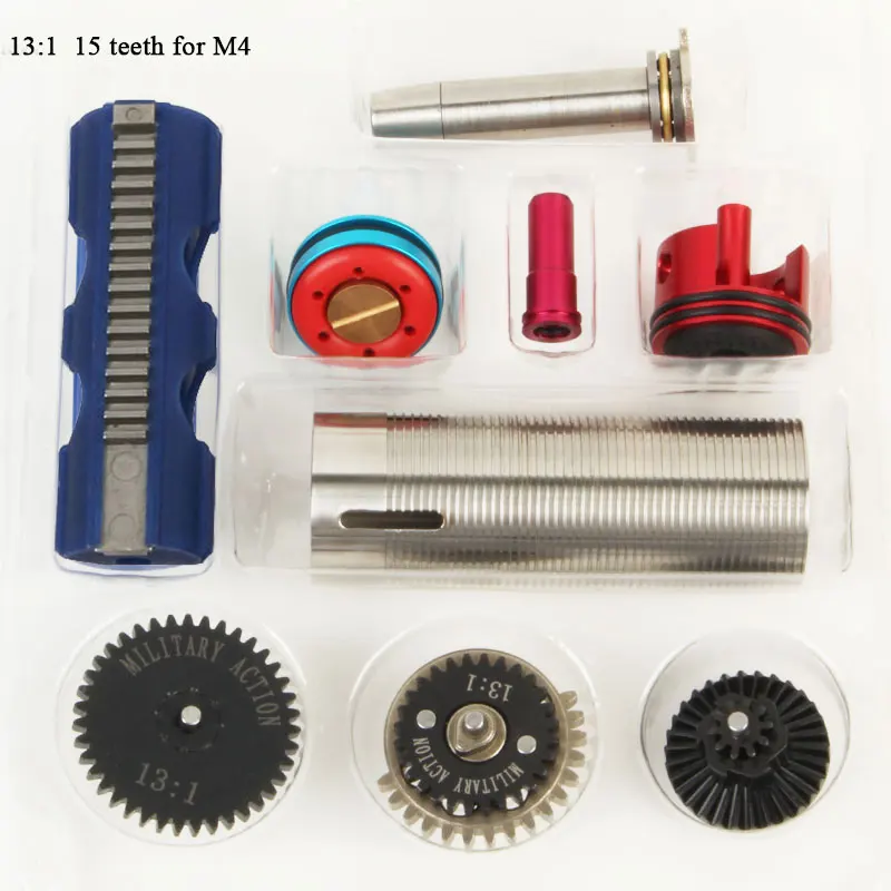 13:1 wysoka skrzynia biegów dysza Tune-Up zestawy 15 zębów Cylinder tłokowy głowica tłokowa wiosna przewodnik dla M4 AK G36 MP5 Ver.2/3 Airsoft AEG