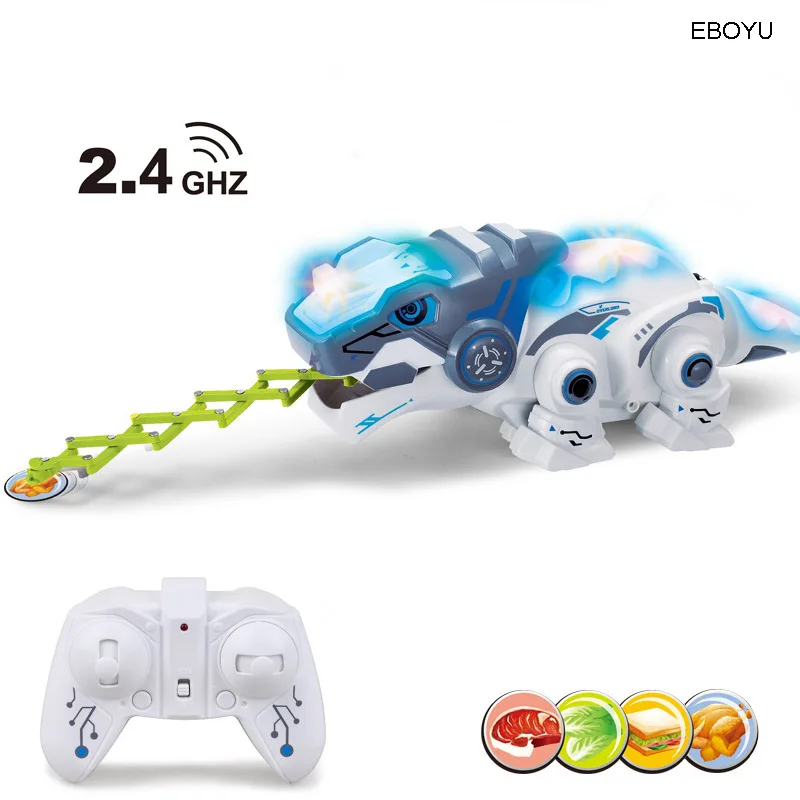 EBOYU – jouet de dinosaure Robot RC 777 – 619, avec lumières LED multicolores et Action de capture d'insectes, jouet pour animaux de compagnie de dinosaure affamé