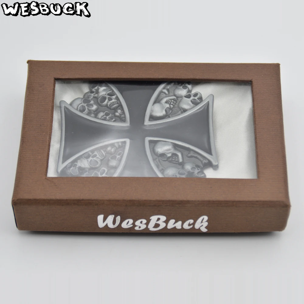 WesBuck Brand Cool Skull Buckles Crossing Belt Buckles Metal for Man Women Western Buckles With PU Belt Holiday gifts