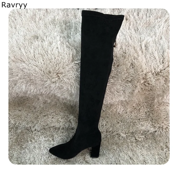 

HOT SALE Women long boots black leather concise style nice female over-the-knee boot square heel autumn winter fashion shoes