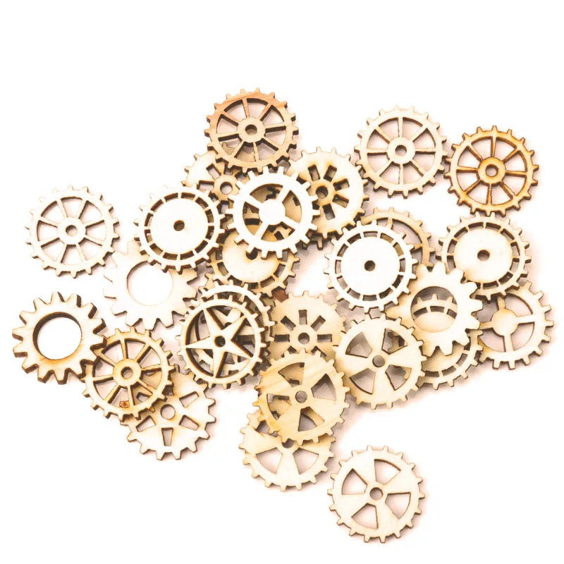 Mieszane koło zębate wzór naturalne drewniane Scrapbooking Hollow Craft okrągłe losowe do dekoracji wnętrz 25mm 50 sztuk MZ43