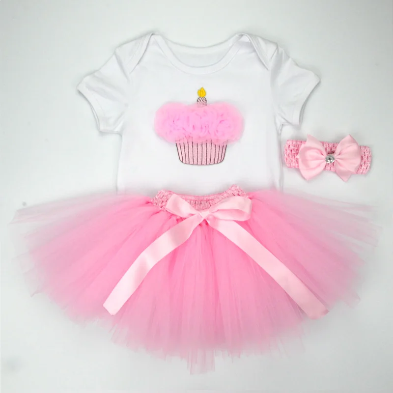 Christmas Baby Girl 3pcs Clothing Sets Infant Cotton Romper+Tulle Skirt+Headband 3pcs Outfits Costumes Birthday Santa Vestidos