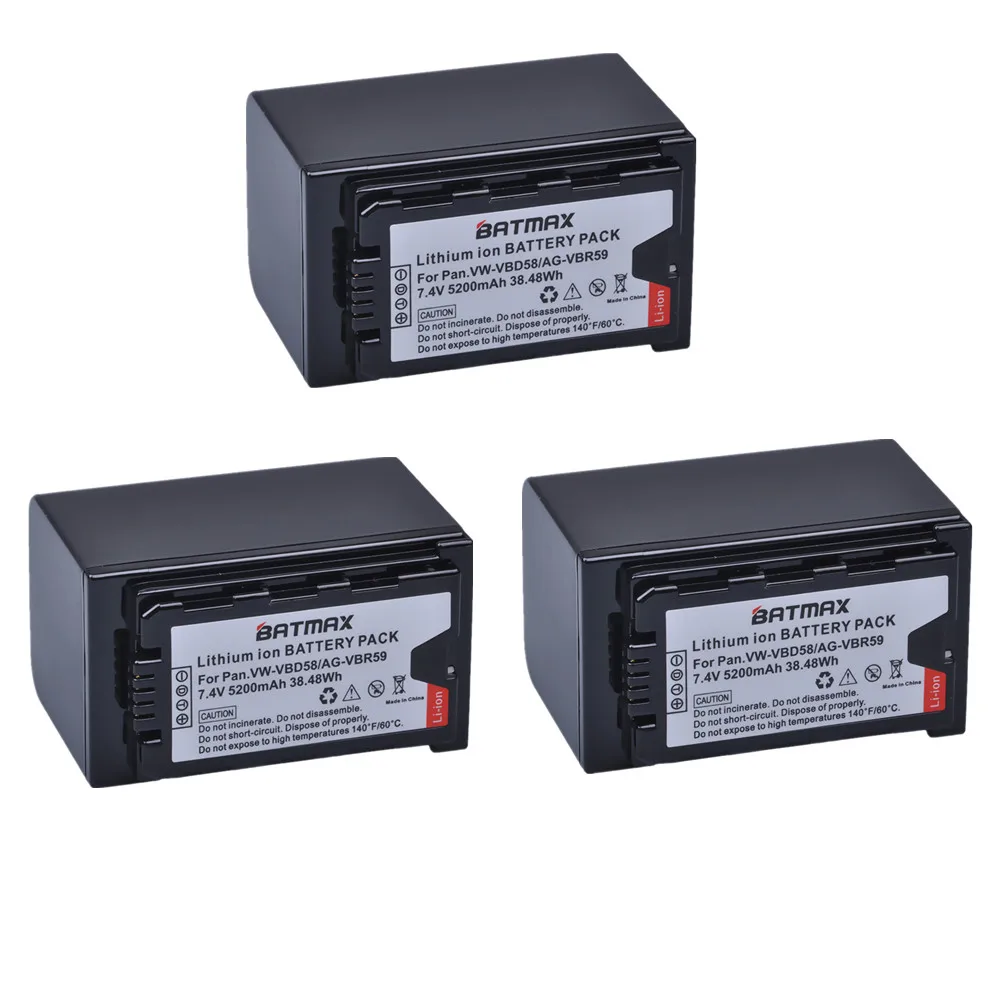 Batmax 3pc VW-VBD58 VBD29 VBD58 VBD78 Battery for Panasonic VBD55, AJ-HPX260MC,HPX265MC,PX270,PX280MC,PX285MC,HC-X1500, HC-X2000