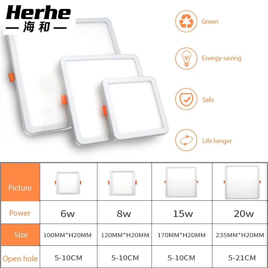 Nowy projekt panel led światła 6 w 8 w 15 w 20 w regulowany rozmiar otworu cienkie okrągły plac led lampa panelowa AC85-265V